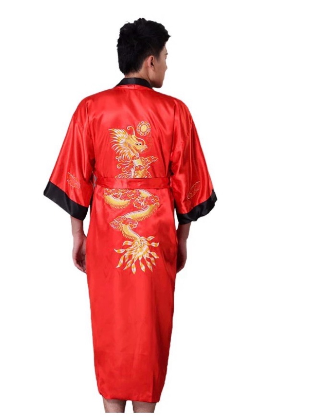 Men's reversible red silk robe